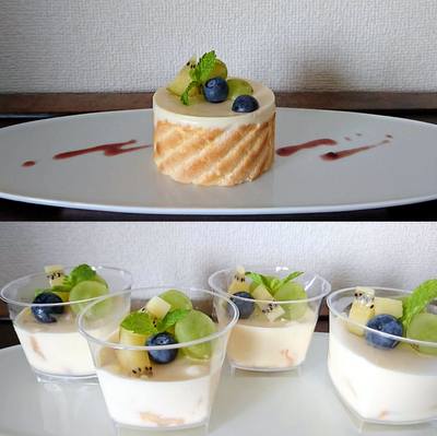 バニラムースのお菓子（お皿の上に＆カップの中に）