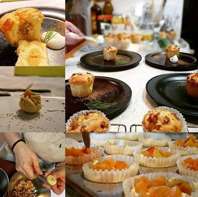 栗餡と林檎のカップケーキ作りの風景