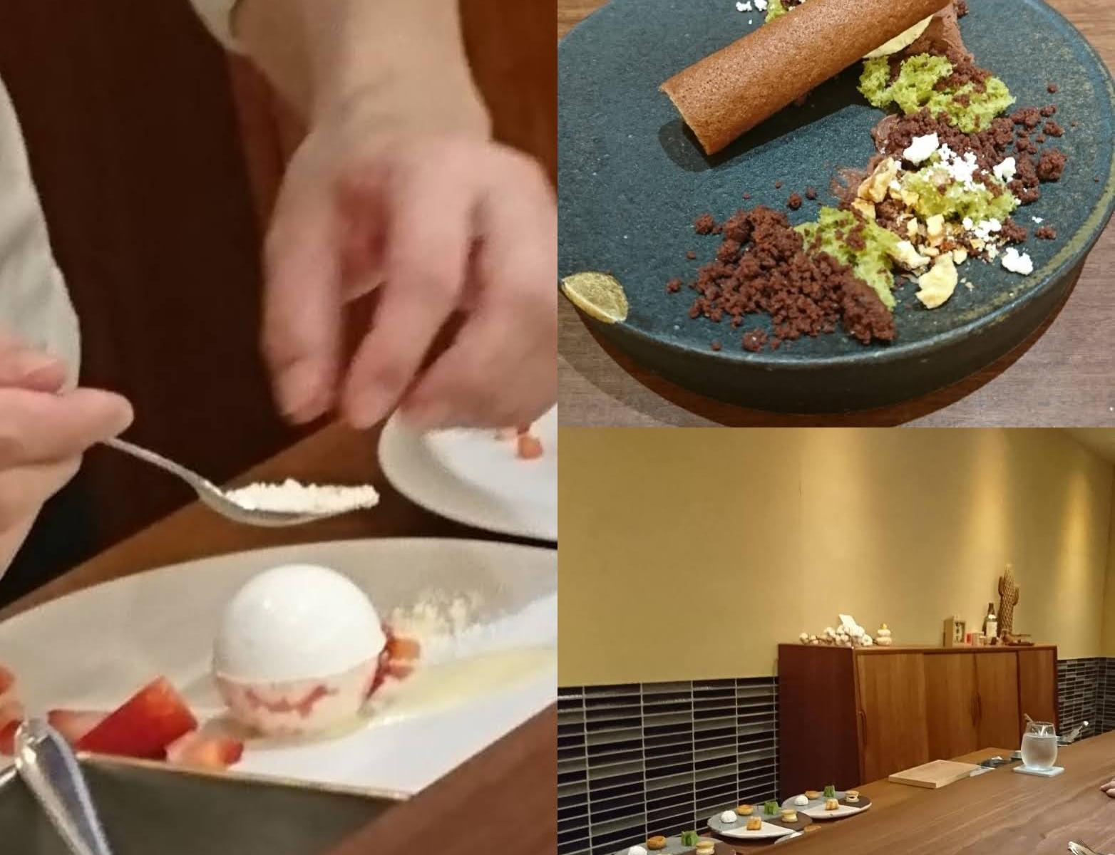 店内カウンター・菓子仕上げ作業・皿盛デザート画像