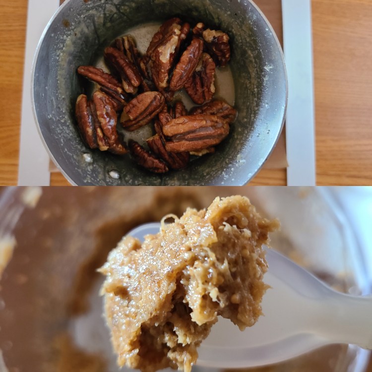 ペカンのキャラメリゼと無花果のピューレに加工したものが並んでいます