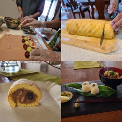 ロールケーキ作り作業風景とお料理