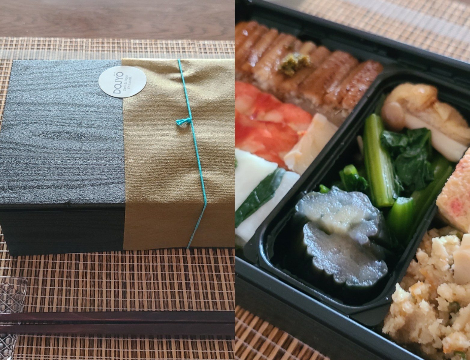 黒折に入った和の弁当が並んでいます