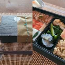 黒折に入った和の弁当が並んでいます
