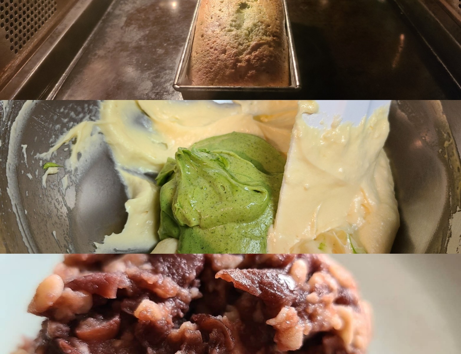 抹茶と発酵小豆のケーキ作り工程
