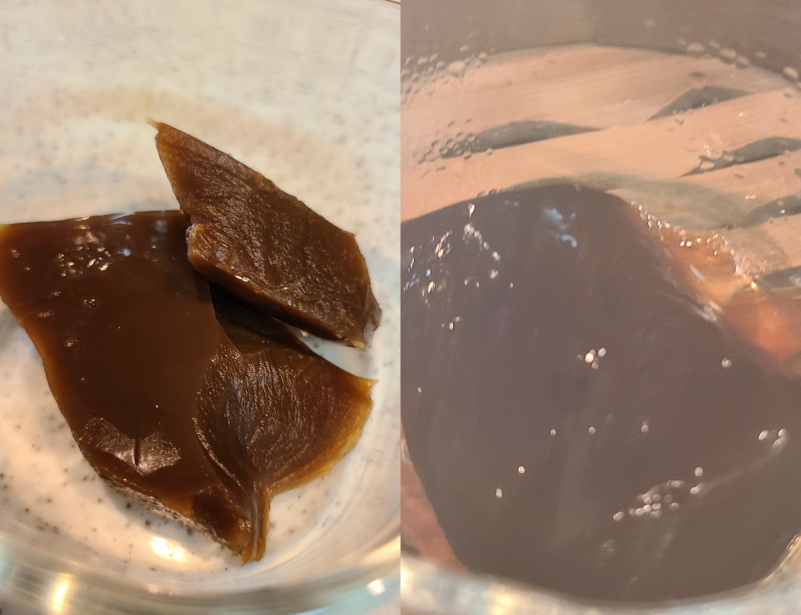 固まった葛餅と柔らかく復活した葛餅