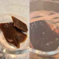 固まった葛餅と柔らかく復活した葛餅