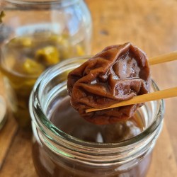 茶色に染まったしわしわの茶梅