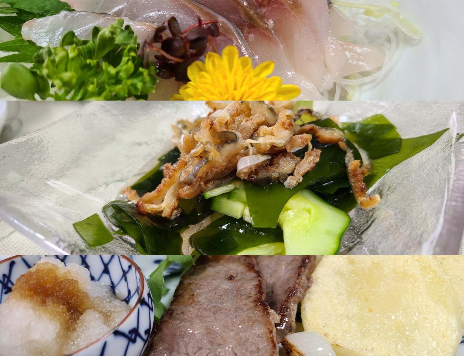 刺身や焼き肉など盛り付けられたお料理