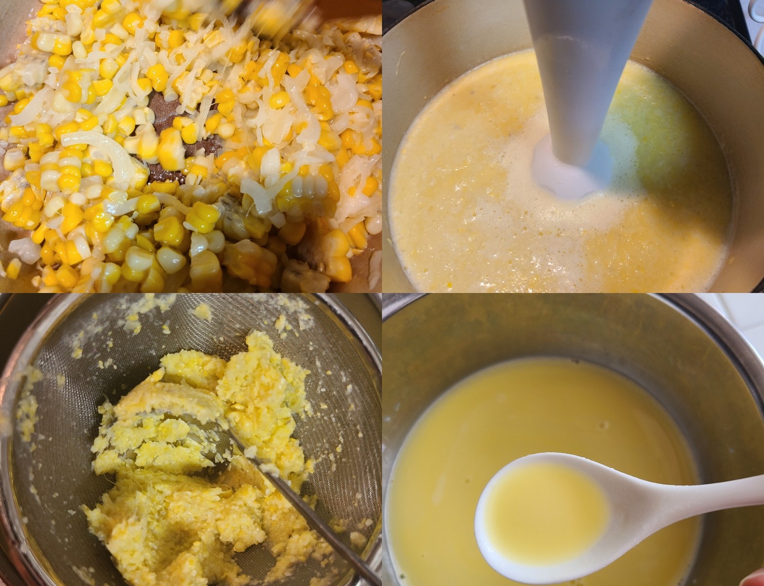 コーンスープ作りの手順作業の風景