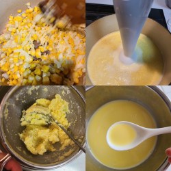 コーンスープ作りの手順作業の風景