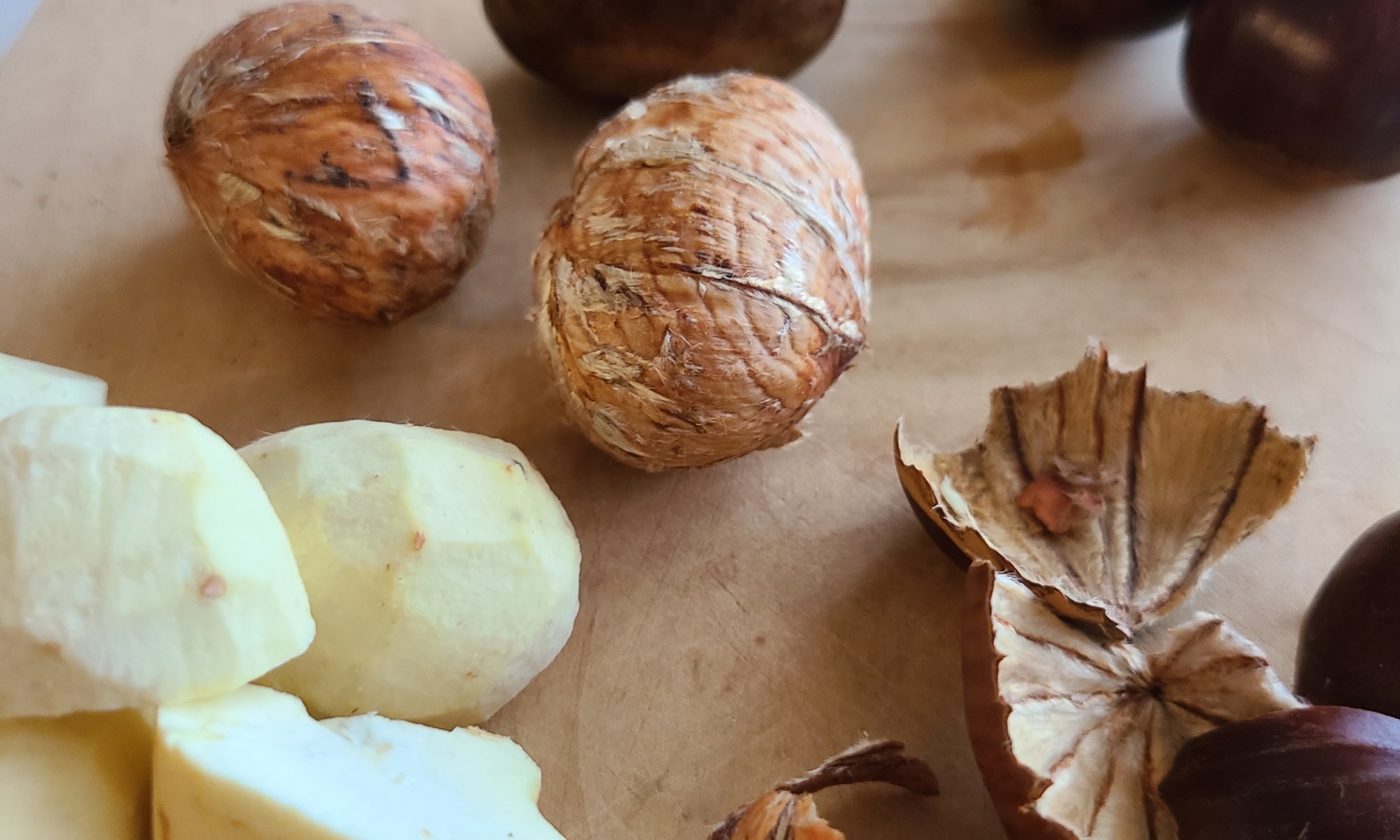 栗の鬼皮、渋皮を向いている様