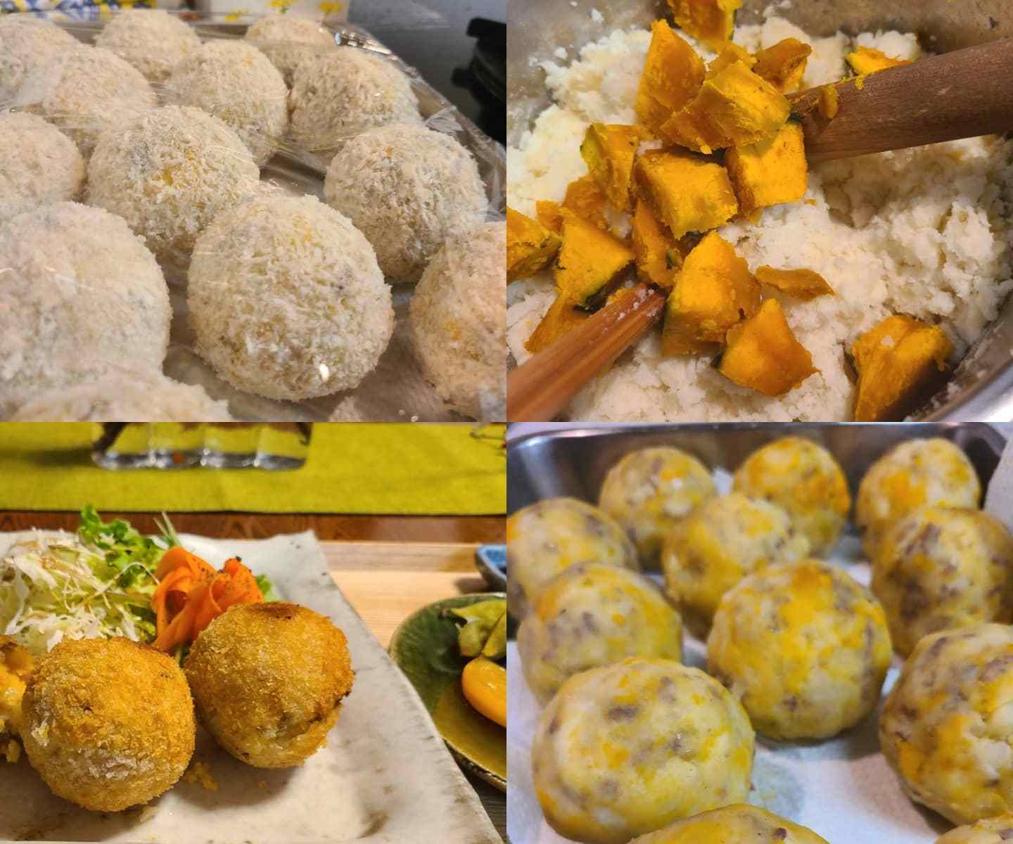 南瓜入りコロッケ作りの風景