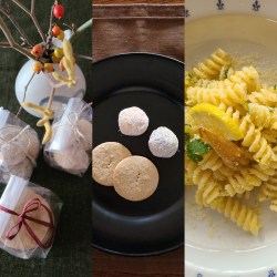 漆器に３種のクッキー、ラッピング、パスタ