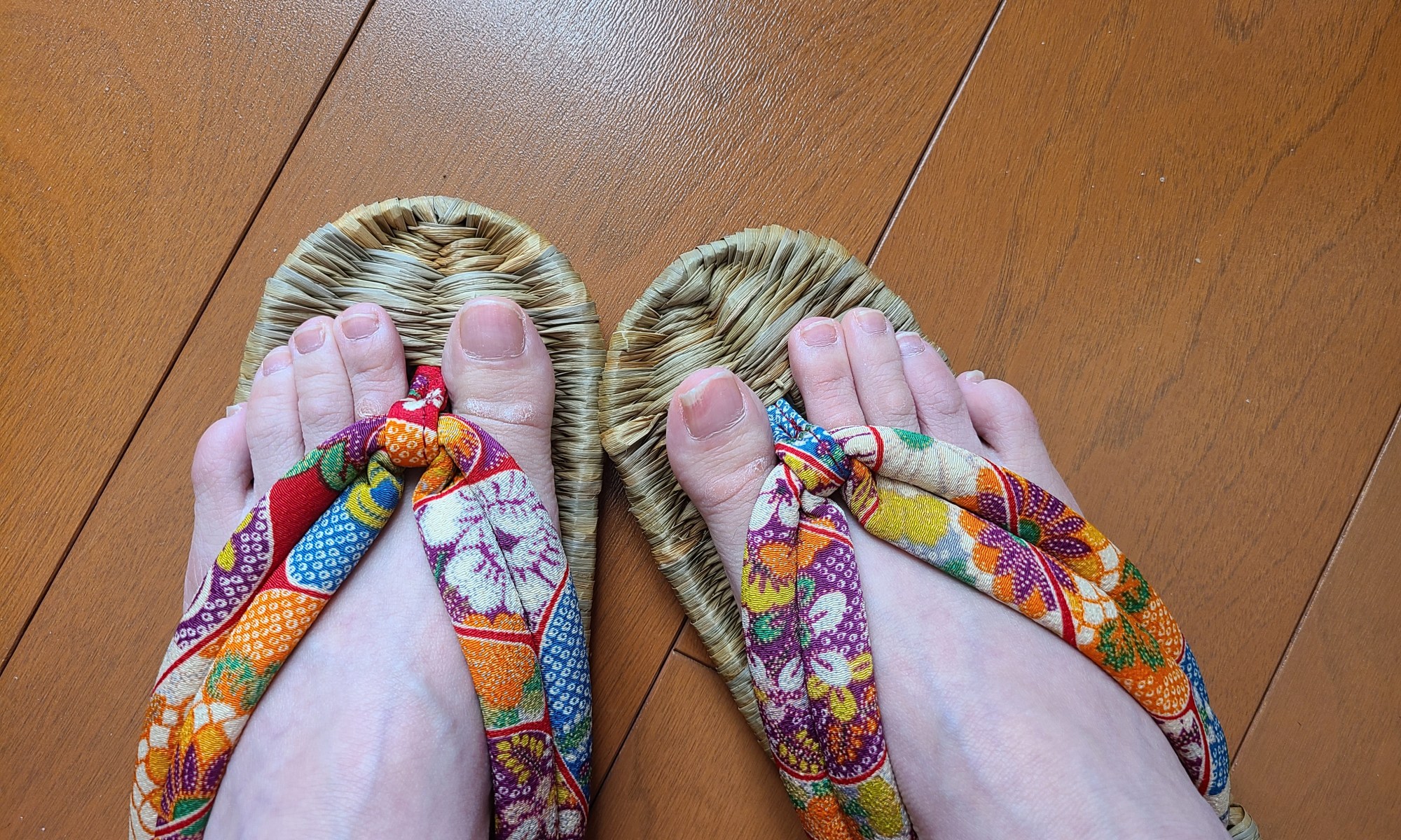 絞り鼻緒の雪駄を履いている足