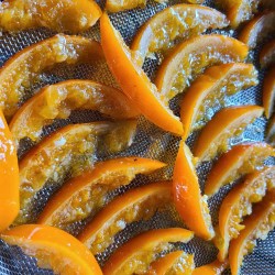 バットにカットしたオレンジピールが並んでいます