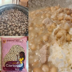 湯がいた豆や完成したフエジョンが器に