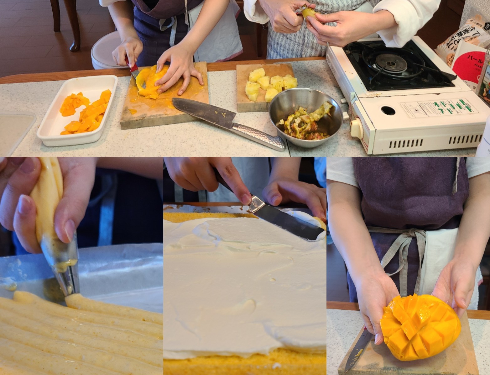 ロールケーキ作りの作業風景