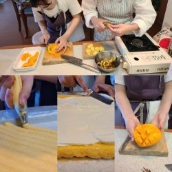 ロールケーキ作りの作業風景