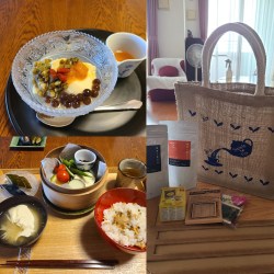 トレイに並ぶ蒸し料理やご飯味噌汁や豆花