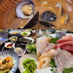 手巻き寿司ネタや赤だし、煮物が並んでいます