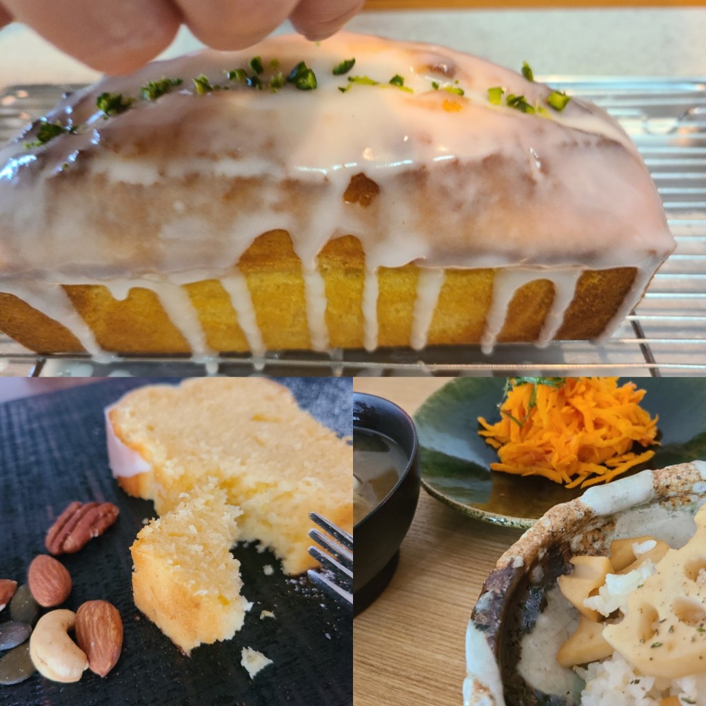 バウンドケーキ&カットケーキ、お料理が並んでいる