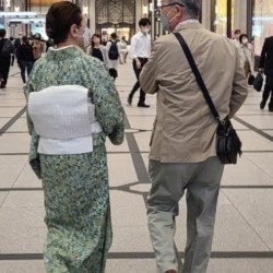 街中を歩く父と母の後ろ姿