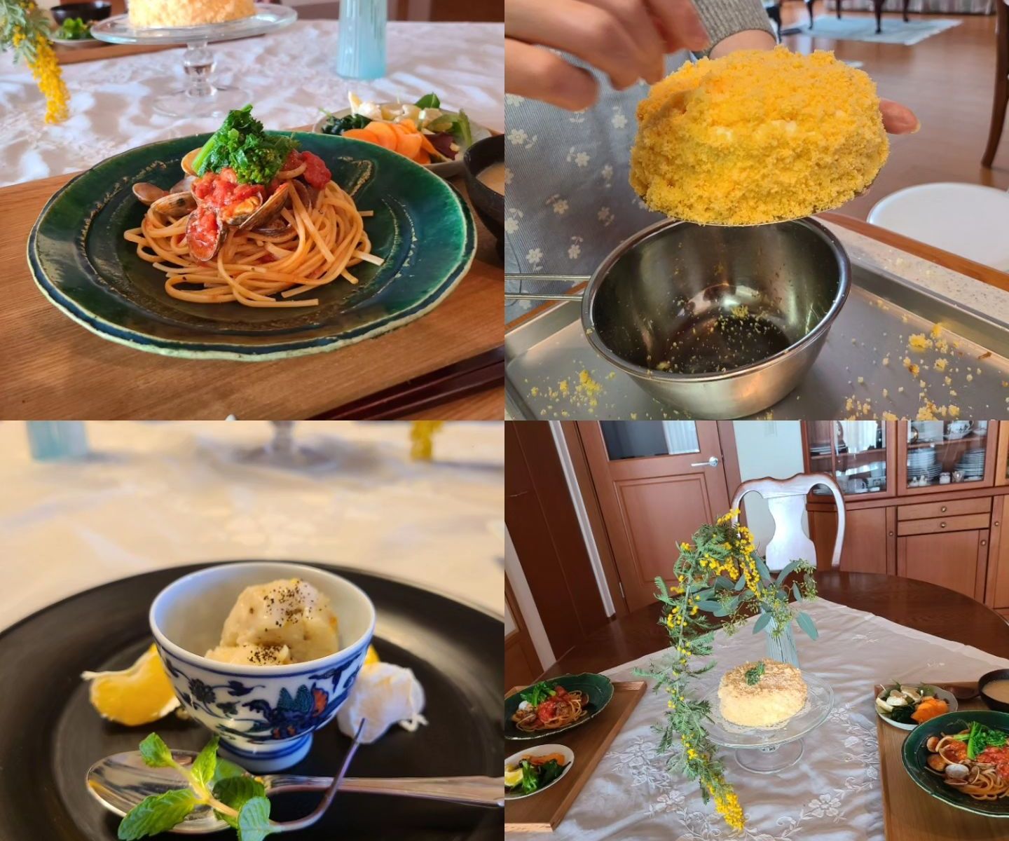 2月レッスン風景&料理菓子が並んでいる