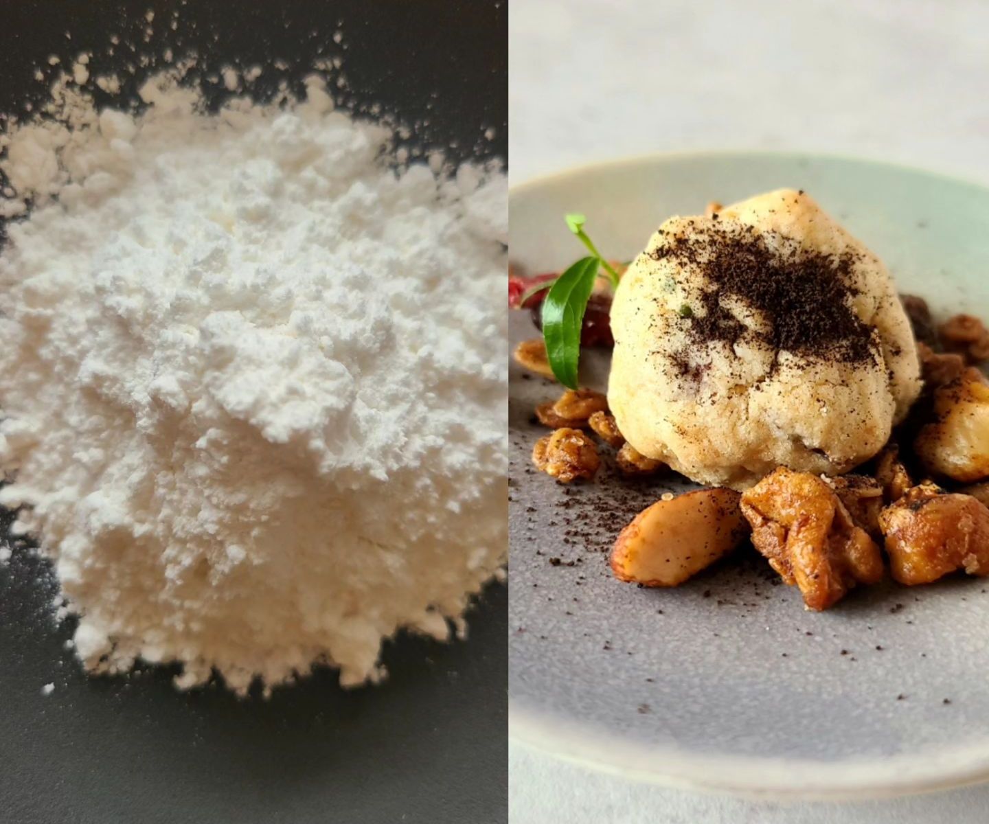 黒器に米粉　更に焼き菓子が盛り付けてある